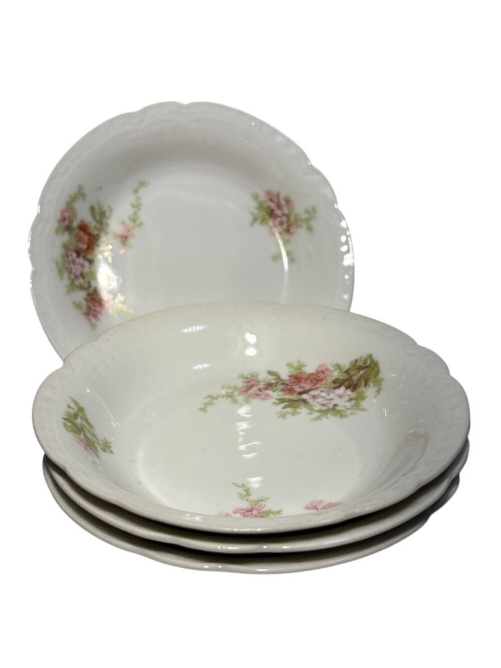 Antique Coronet Limoges Bowls France Pink Floral Dessert Berry Sauce Set Of 4